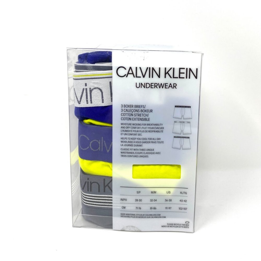 💖MEGA SALE💖Calvin Klein 3 Boxer Brief Blue Lime Gray Cotton Men's NB2730901 - Picture 6 of 7